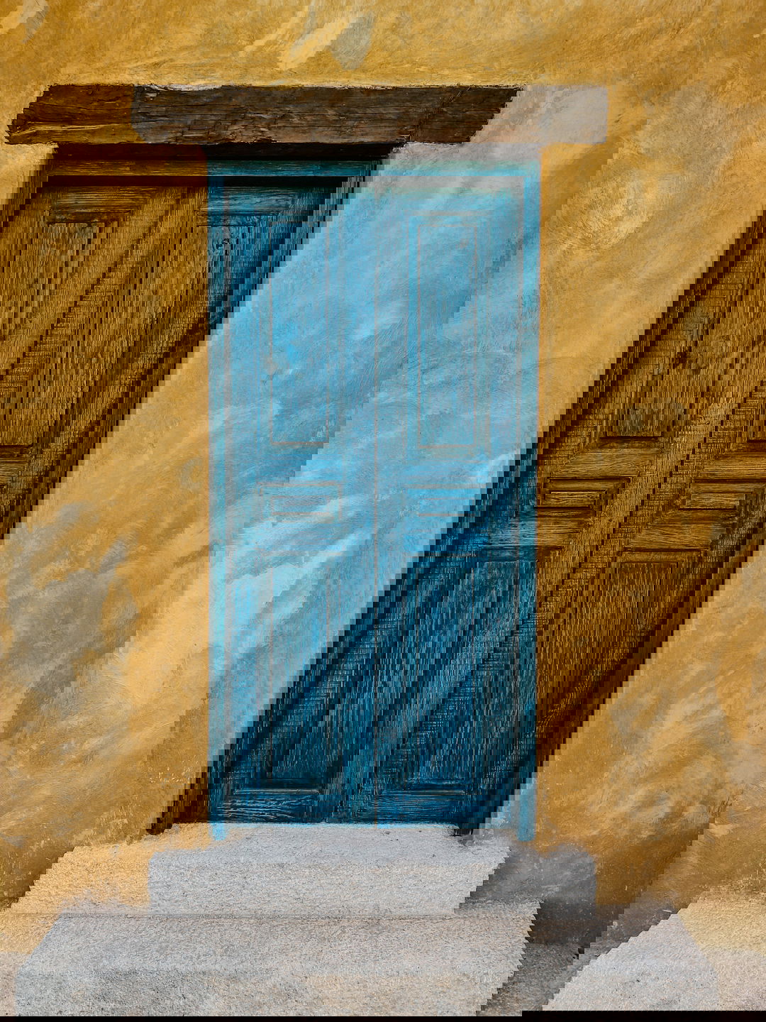 closed blue wooden door